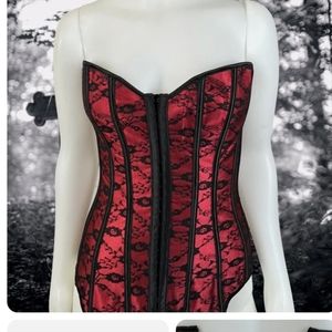 Plus size red n black eye n hook lace up corset